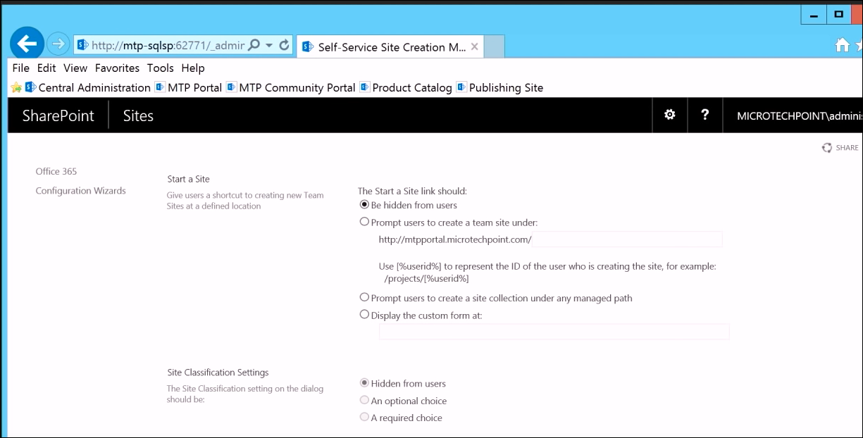 Self Service Site Collection SharePoint